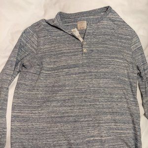 Men's Henley Long Sleeve Shirt Grey Stripes Large